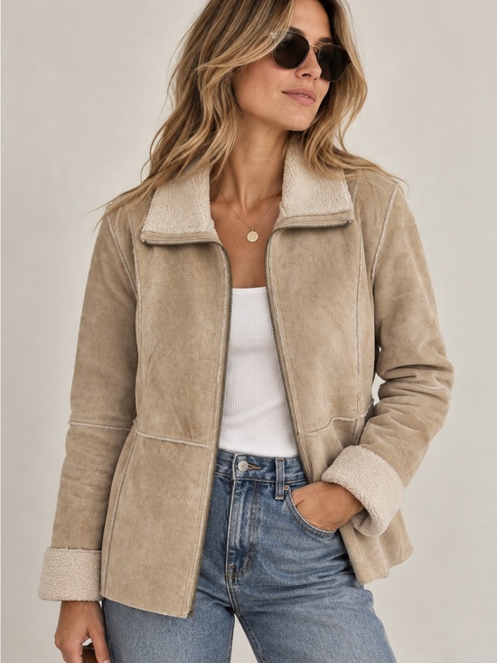 Sonoma Jackets & Blazers - Vintage Sonoma Genuine Suede Shearling Jacket in Tan
